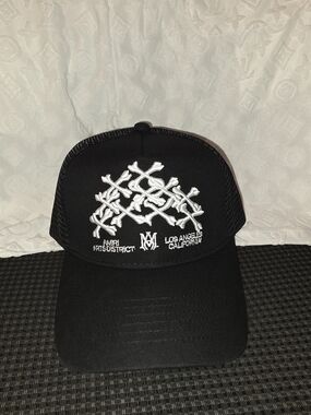 AMIRI Black Trucker Cap with White Embroidered Graphic